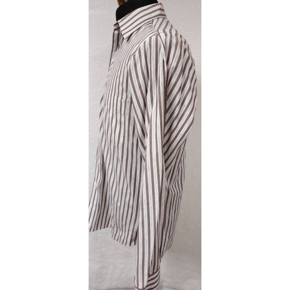 Perry Ellis Portfolio 15-34/35 Brown Striped Long Sleeve Button Up Shirt USA - Picture 5 of 12